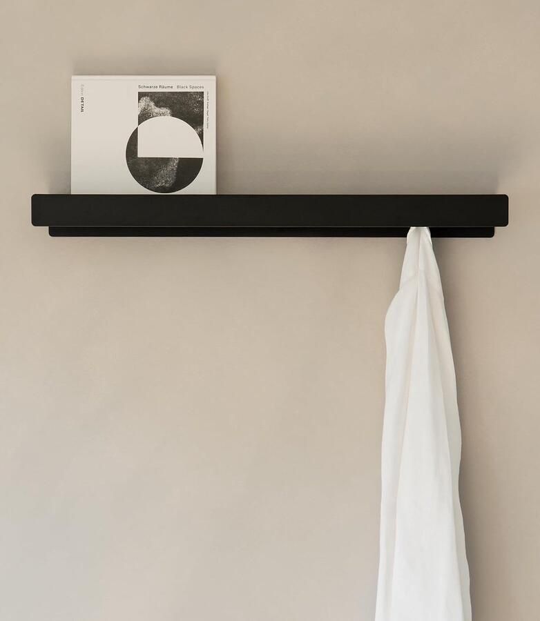 Moderne Wandkapstok met Verborgen Haken en Plank Design Coat Rack van Metaal Zwart