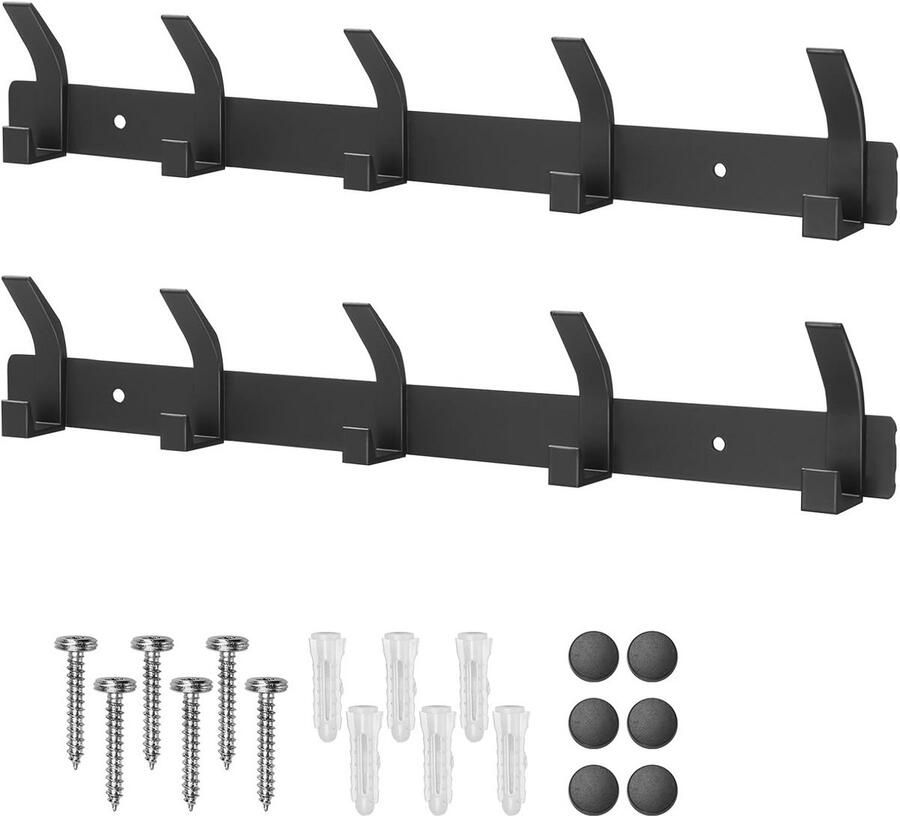 Moderne Wandkapstok Set van 2 met 5 Haken Roestvrij Voor Kleding in Keuken Badkamer en Slaapkamer