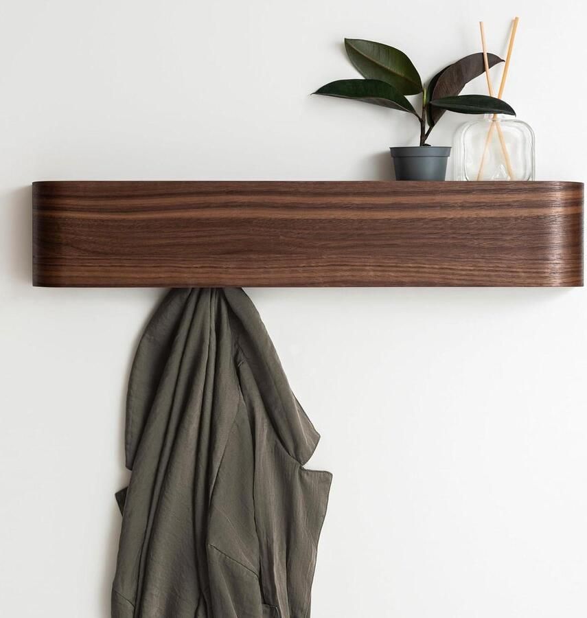 Moderne Wandkapstok Walnoot Massief Houtfineer Met Verborgen Haken