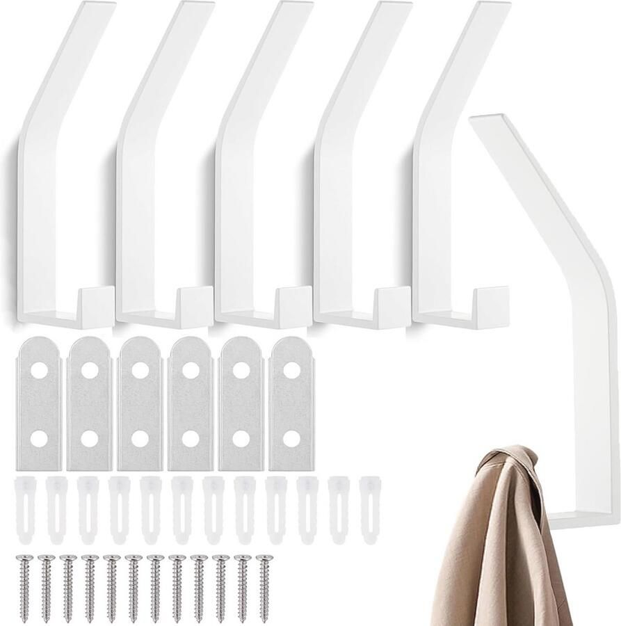 Moderne Wandkapstokken Set van 6 met Dubbele Haken voor Jassen en Accessoires