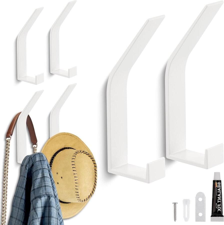 Moderne Wandkapstokken Set van 6 Stuks Onzichtbare Schroeven Zelfklevende Haken voor Jassen Sjaals en Handtassen (Wit 2 Installatie)
