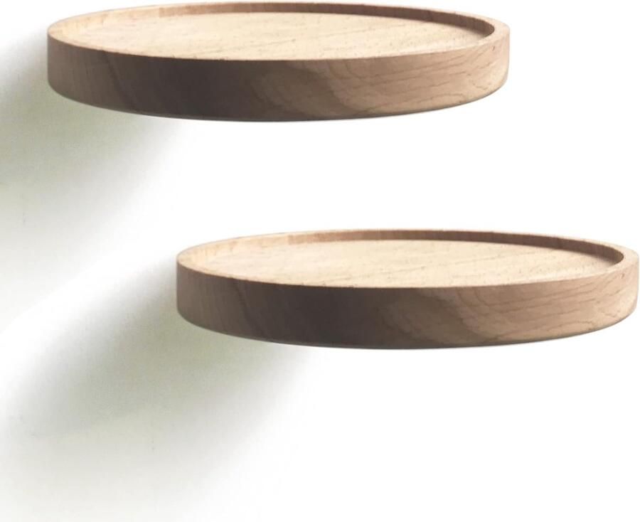 Moderne Wandplank Hout Zwevende Planken Set van 2 voor Planten en Decoratie (Ø18cm)