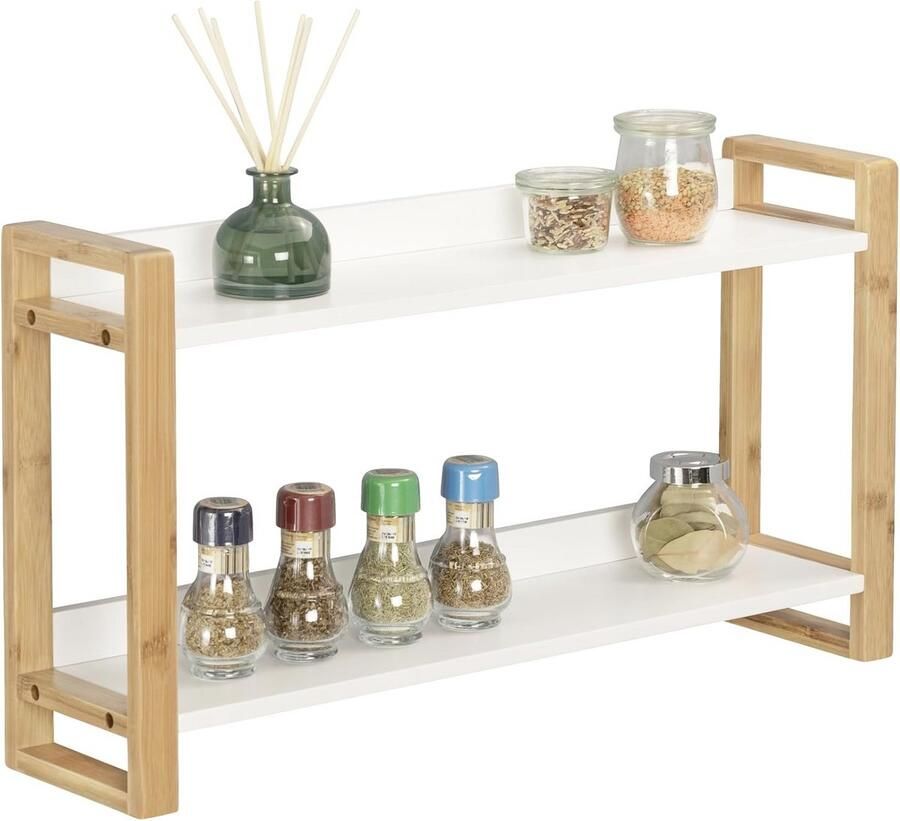 Moderne Wandplank in Scandi Chic – Multifunctionele Plank van Bamboe en MDF 62 5 x 35 x 15 cm Wit Naturel