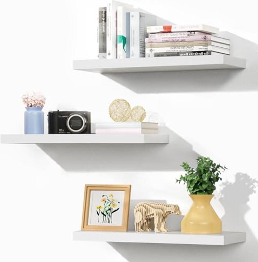 Moderne Wandplanken Set van 3 Zwevende Houten Planken voor Slaapkamer Badkamer Keuken Kantoor en Woonkamer
