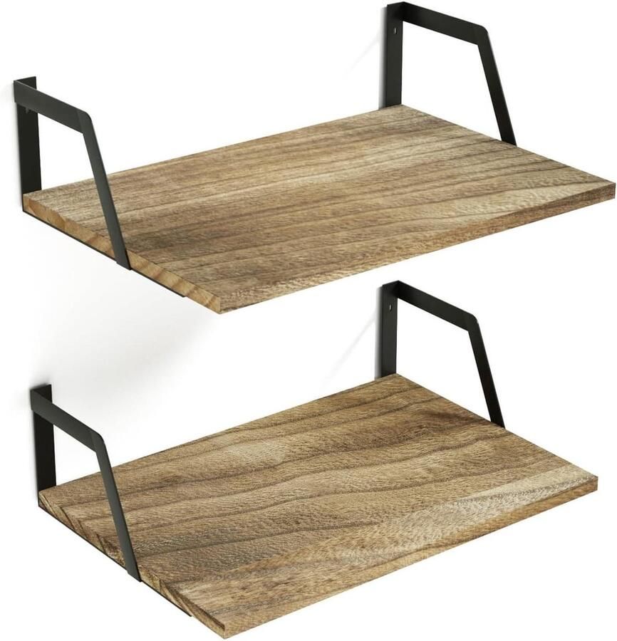 Moderne Wandrek Decoratief 2 stuks Zwart Hout en metaal 42 x 32 x 12 cm