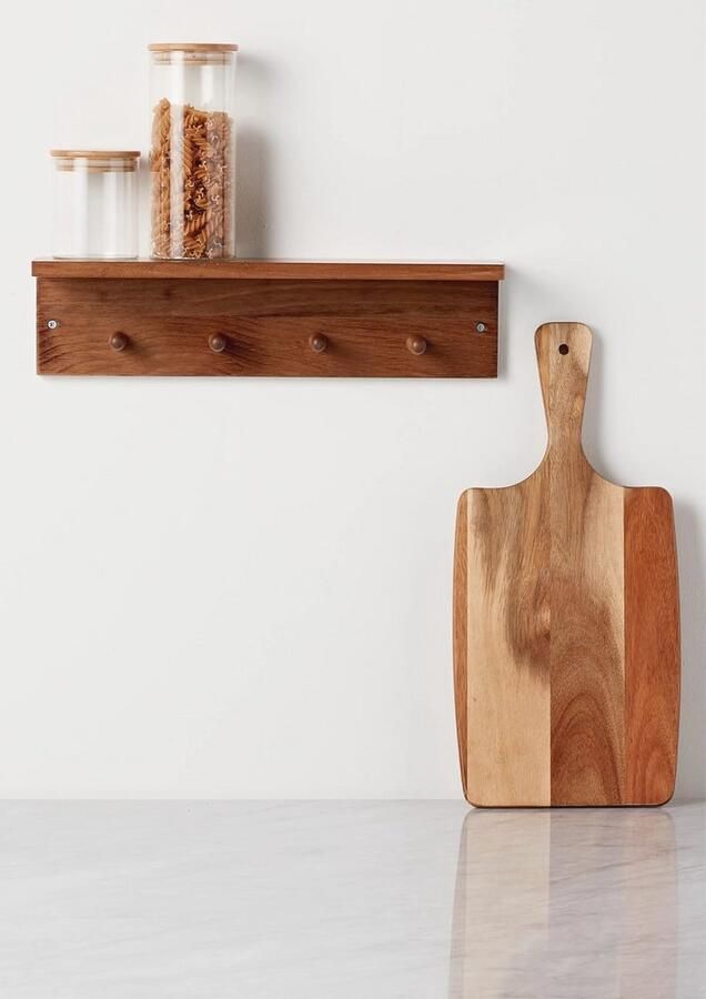 Moderne wandrek met 4 haken en plank Eiken wandgarderobe voor keuken gang kinderkamer en badkamer