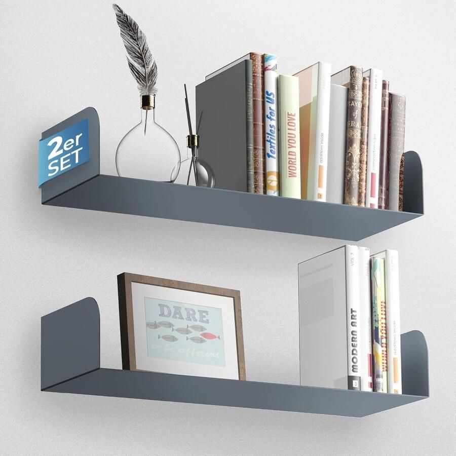 Moderne Wandrek voor Boeken en Ordners Bevestiging zonder Boren Geschikt voor Woonkamer Kantoor Keuken en Badkamer Antraciet