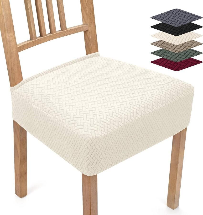 Moderne wasbare jacquard stoelhoezen set van 6 voor eetkamerstoelen universele afneembare stoelbekleding in crème