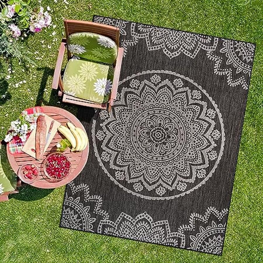 Moderne wasbare vloerkleden voor binnen- en buitenruimtes 5x7 tapijt in donkergrijs lichtgrijs