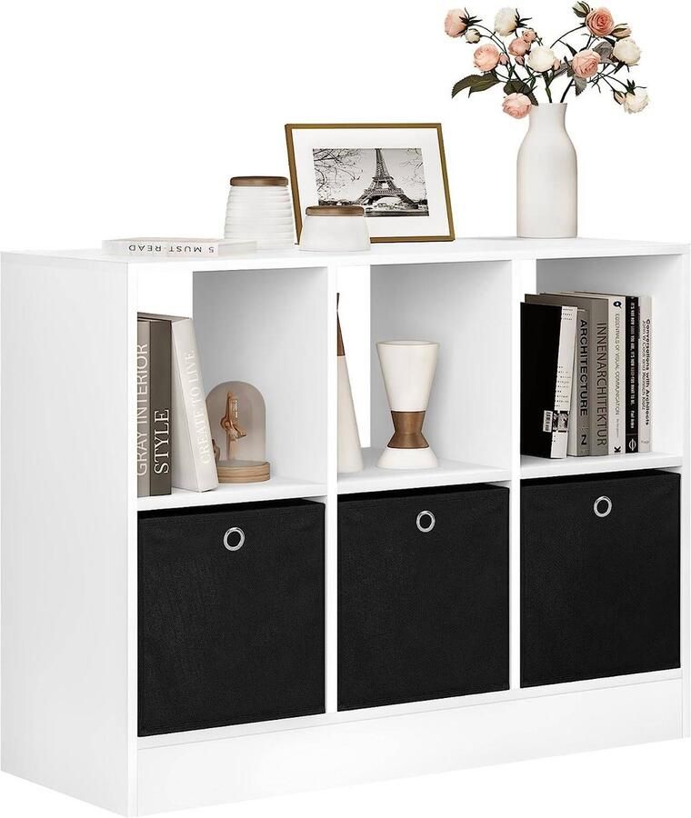 Rootz Living Rootz Moderne Witte Boekenkast Opbergplank Vitrinekast Duurzaam en waterbestendig Ruim met laden 80cm x 60cm x 30cm