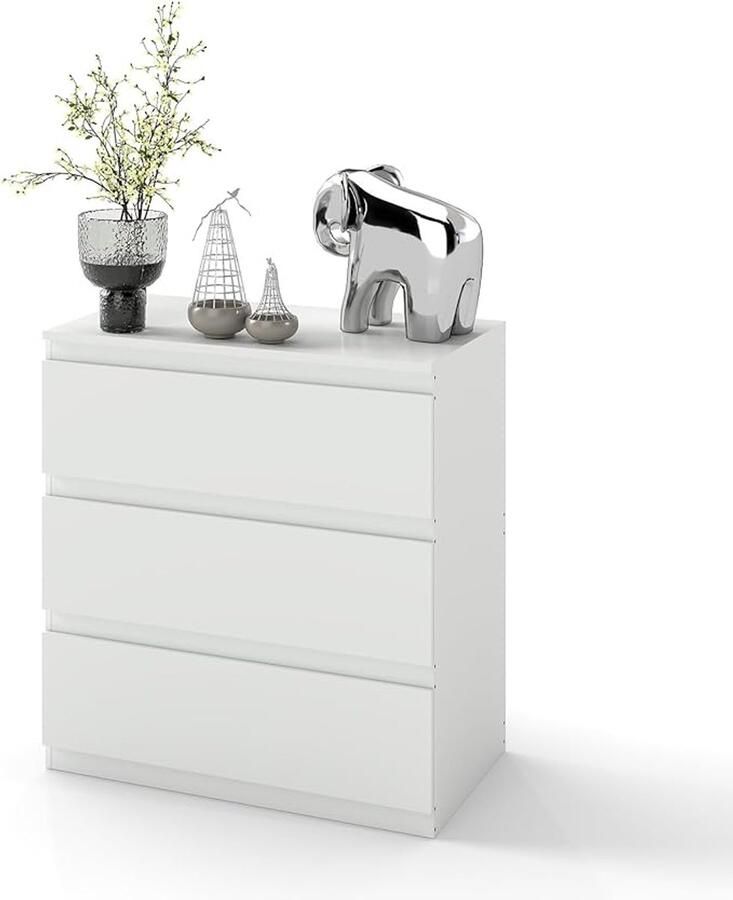 Moderne witte commodekast – 3 schuifladen 70 cm breed ideaal voor woonkamer slaapkamer en hal