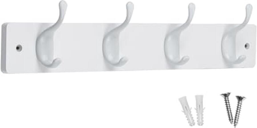 Moderne witte glanzende kapstokhaken op houten bord minimalistische wandhaken voor thuis