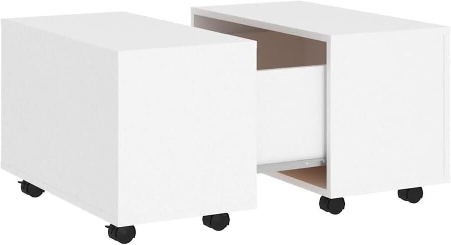 Moderne witte salontafel 60x60x38 cm met wielen en verlengbare bovenkant