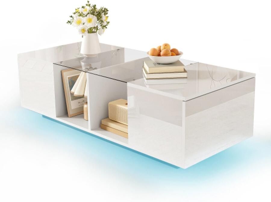 Moderne witte salontafel met ledverlichting hoogglans tafelblad 120 x 50 x 38 5 cm