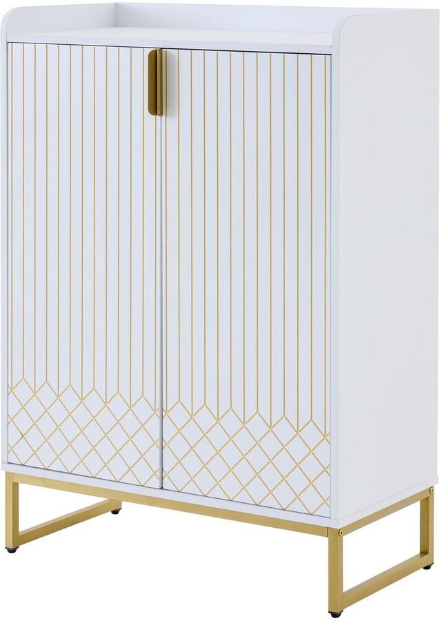 Moderne witte schoenenkast met gouden metalen poten opbergkast met goudkleurige kastdeuren 75*37*105CM