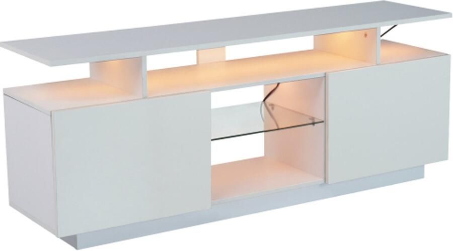 GOTAGEE Moderne witte tv-kast met 16-kleurige ledverlichting 1 4 m lang Stijlvolle opbergkast voor 60-inch tv's 16-kleurige lichtstrip hoogglansdeuren met glazen vakken