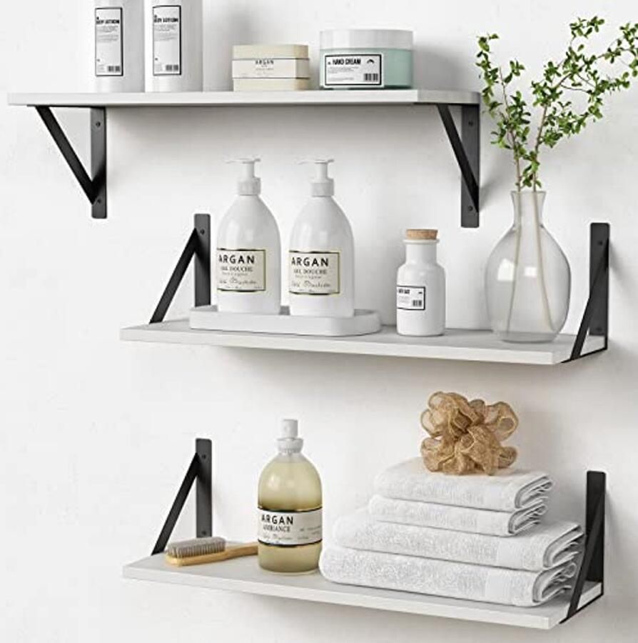 Moderne witte zwevende planken set van 3 24 inch lange wandplanken voor badkamer slaapkamer woonkamer en keuken