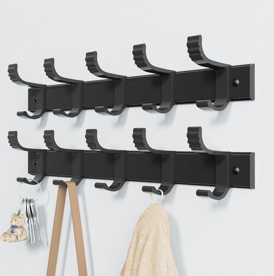 Moderne zelfklevende wandhaken voor kleding 5 dubbele haken 30 cm zwart