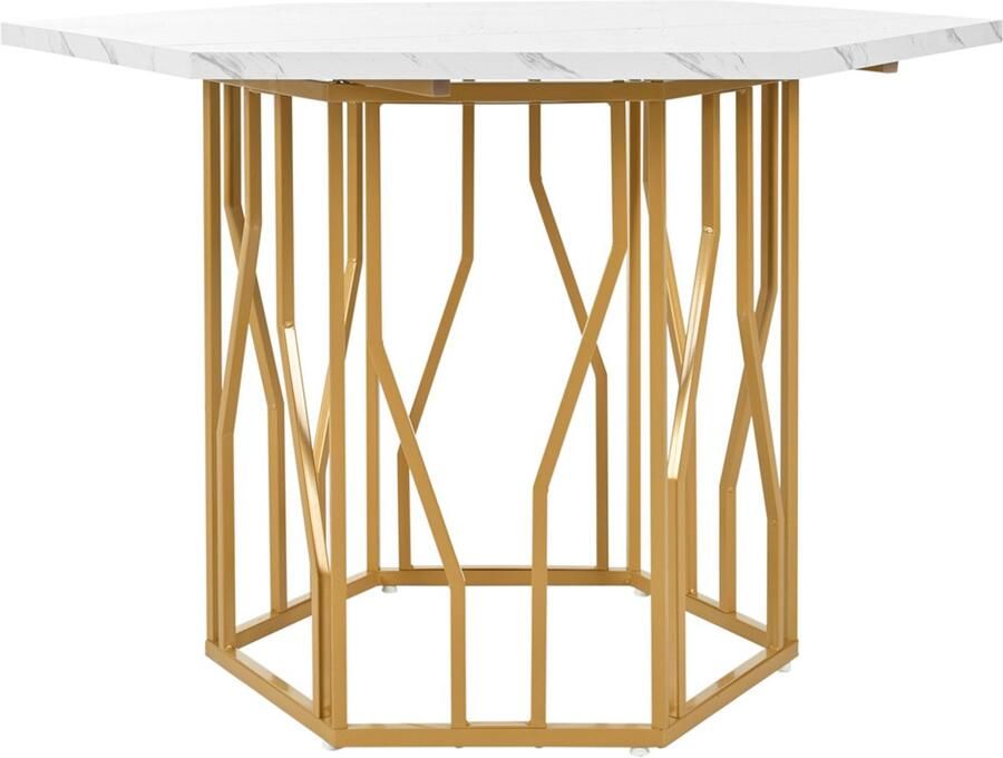 Moderne zeshoekige marmeren eettafel metalen frame eenvoudige esthetische salontafel geschikt voor eetkamer en woonkamer Gouden voeten