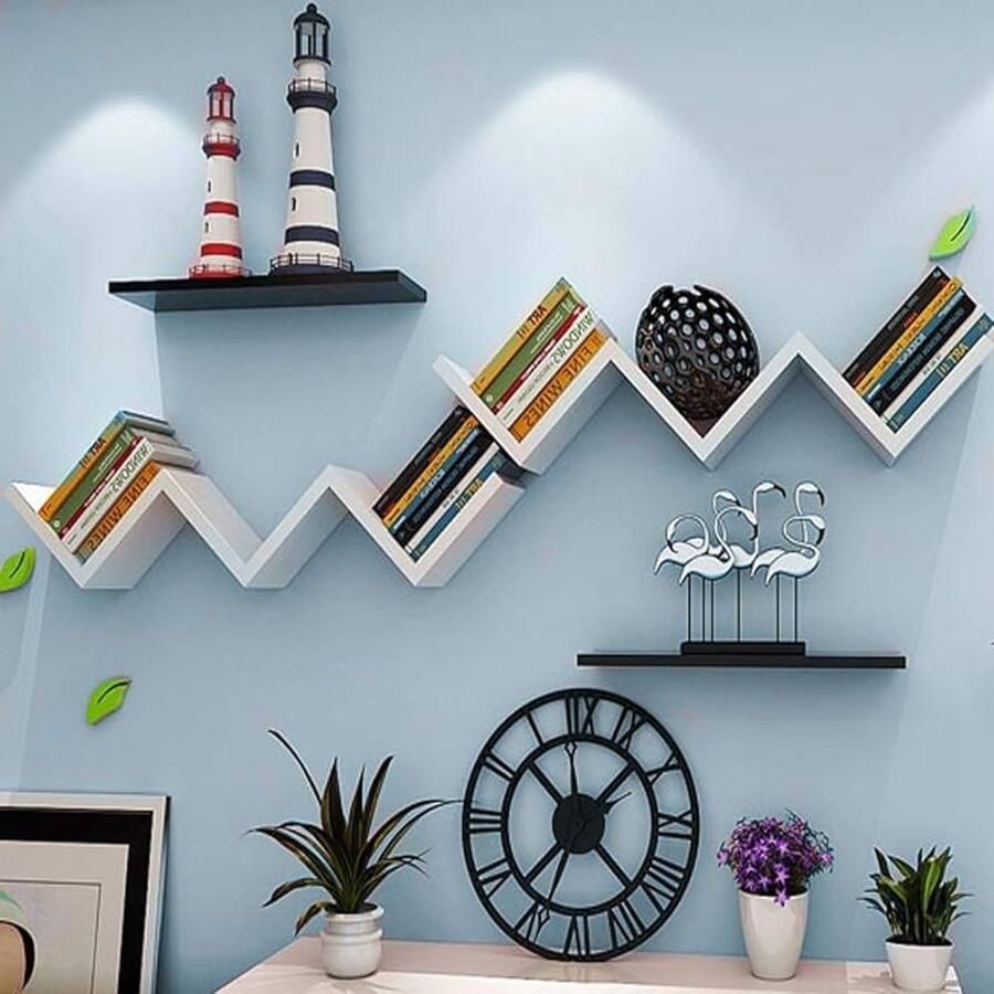 Moderne Zig Zag Boekenkast Wit Melamine 70 x 15 x 14 cm