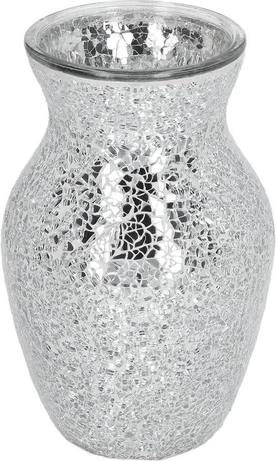 Moderne Zilver Crackle Glazen Mozaïek Bloemenvaas voor Huisdecoratie 20cm Hoog Perfect voor Tafel Centerpieces en Geschenken