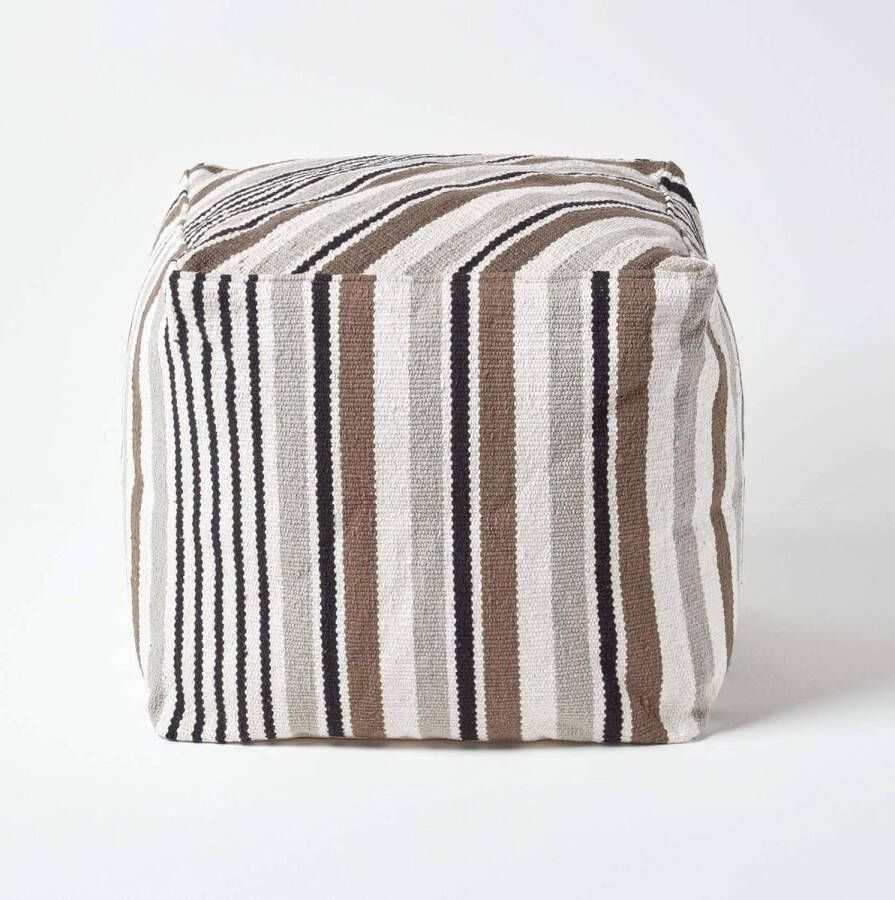 Moderne zitkubus poef zitkussen Selam grijs wit gestreept Scandinavisch design 40 x 40 cm