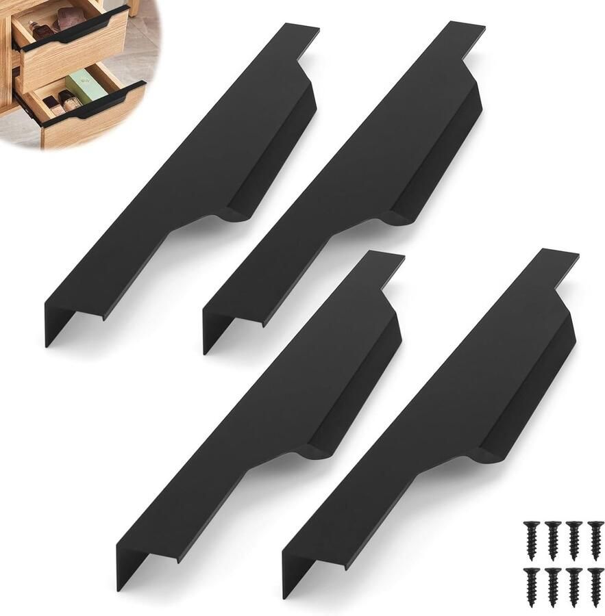 Moderne zwarte deurgrepen 30 cm 4 stuks verborgen ladegrepen voor kast en keukenkast