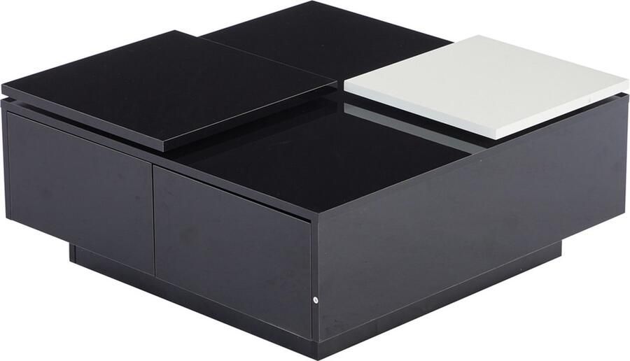 Zonder merk Gotagee Moderne zwarte hoogglans salontafel met schuifbaar blad en 4 lades