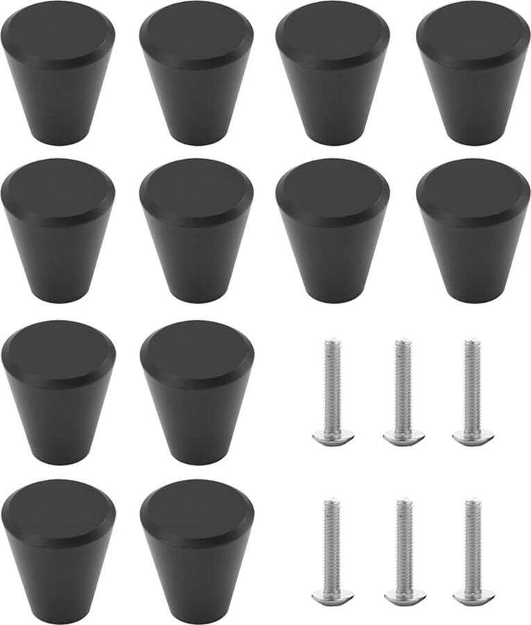 Moderne zwarte meubelknoppen 12 stuks conische kastknoppen met schroeven voor ladekasten en deuren