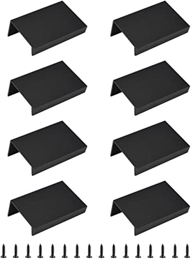 Moderne zwarte mini-opbouwrandgrepen voor één-vingerbediening aluminium 8 stuks