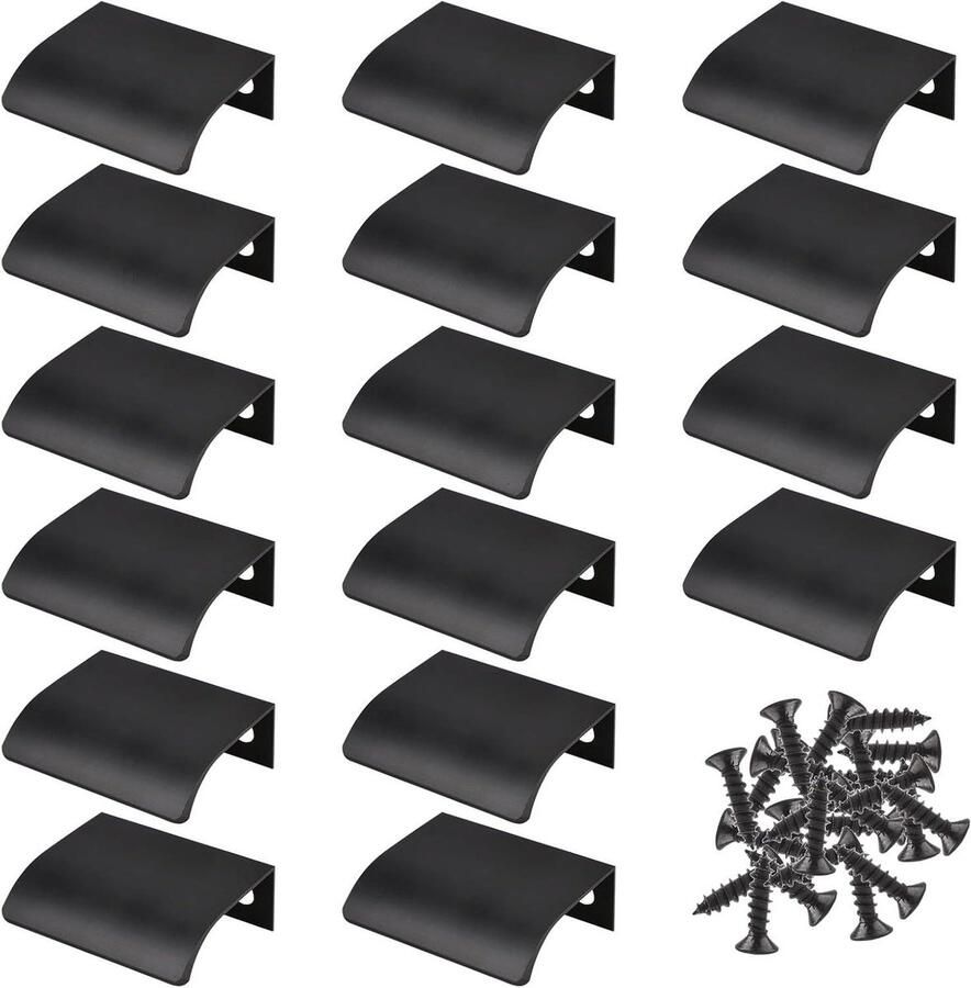 Moderne Zwarte Mini Vingerrand Trek 16 stks Aluminium Moderne Stijl Lade Handvat Garderobe Knoppen voor Kast Hardware Onzichtbaar Design 50mm