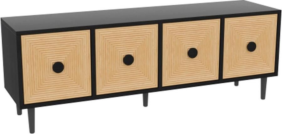 Zonder merk Gotagee Moderne zwarte tv-kast 150 x 38 x 55 cm lage bamboe lowboard tv-kastmeubel met opbergruimte