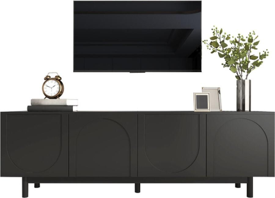 Moderne zwarte tv-kast 175 x 38 x 56 cm verstelbare planken lichtgewicht lowboard tv-meubel