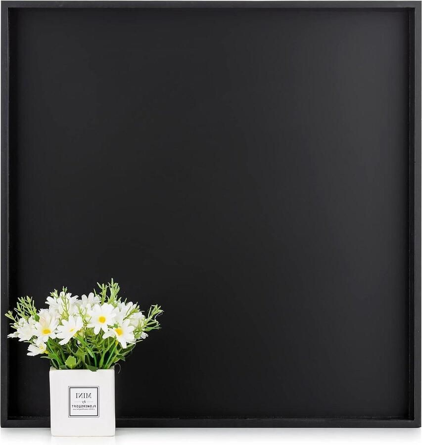Moderne zwarte vierkante Ottomaanse lade met handgrepen extra groot dienblad voor woonkamer salontafel 20 inch wooden tray