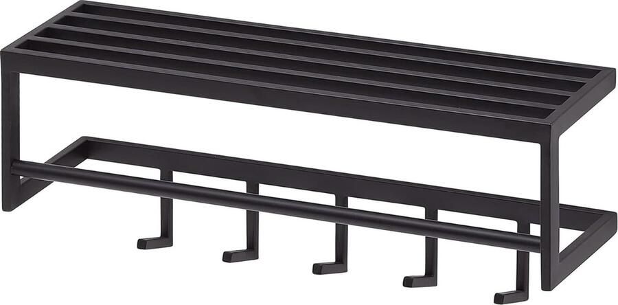 Moderne zwarte wandkapstok met plank en haken 70x20x20 cm