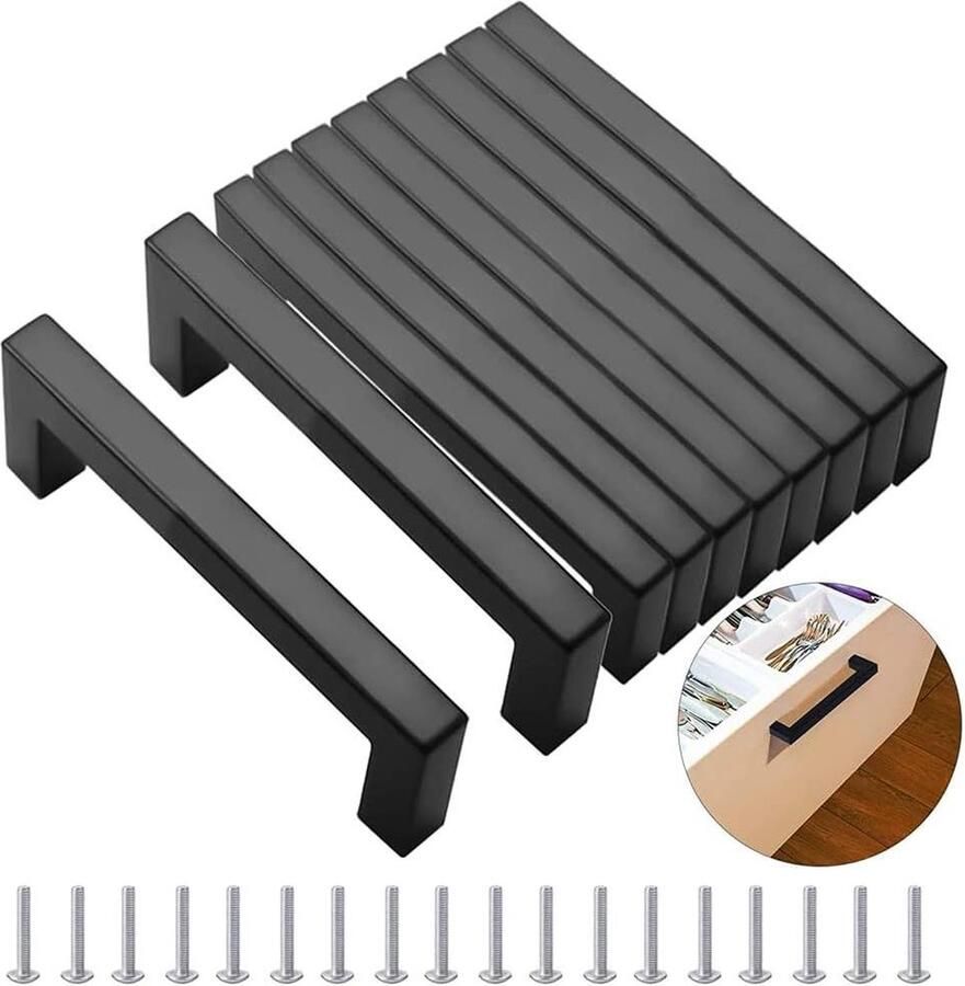 Handgrepen voor keukenkasten modieuze roestvrijstalen vierkante handgrepen herbruikbaar voor ladenkasten (192 mm 10 stuks zwart) cabinet handle black