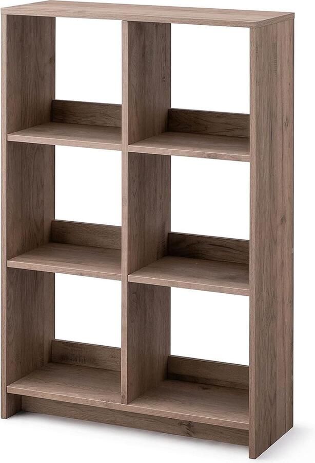 Kubus boekenkast Open houten plank Kast met 6 planken Eenvoudige montage modulair Kantoor woonkamer school Wood Open Shelf WOS-6 AsBruin