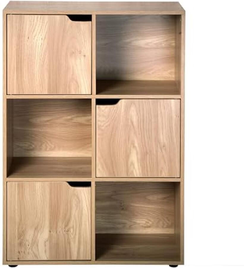 Modulaire Boekenkast met 6 Vakken en Houten Decor Opbergzuil voor Slaapkamer Woonkamer en Kantoor Eigentijds Design 60 x 29 x 90 cm