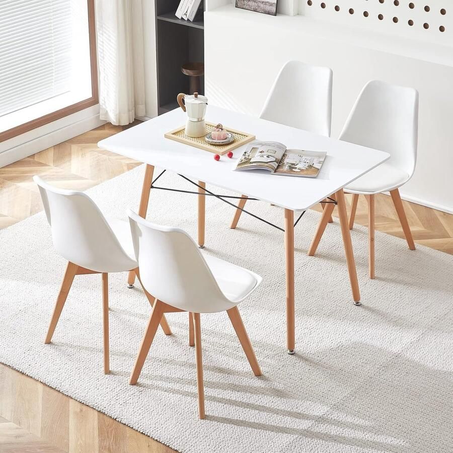 Rechthoekige Eettafel met 4 Stoelen Moderne Eetkamerset voor Keuken Woonkamer en Kantoor