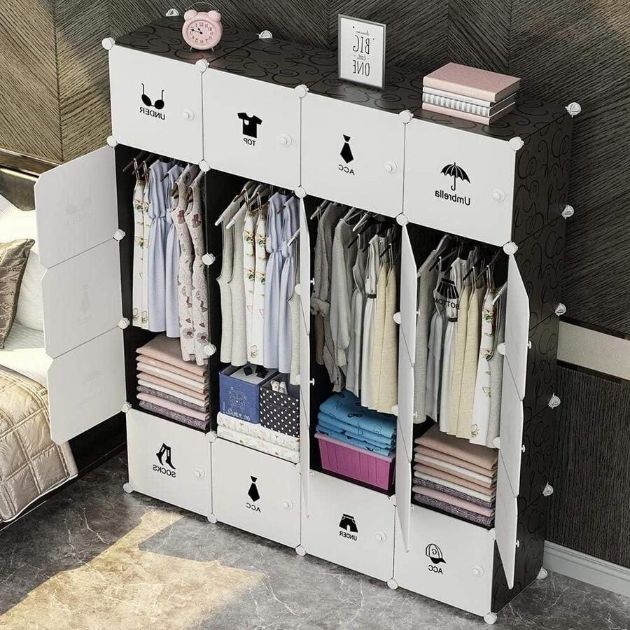 Modulaire kledingkast 20 dobbelstenen 4 deuren Ruimtebesparend Draagbaar Modern design kledingkasten slaapkamer