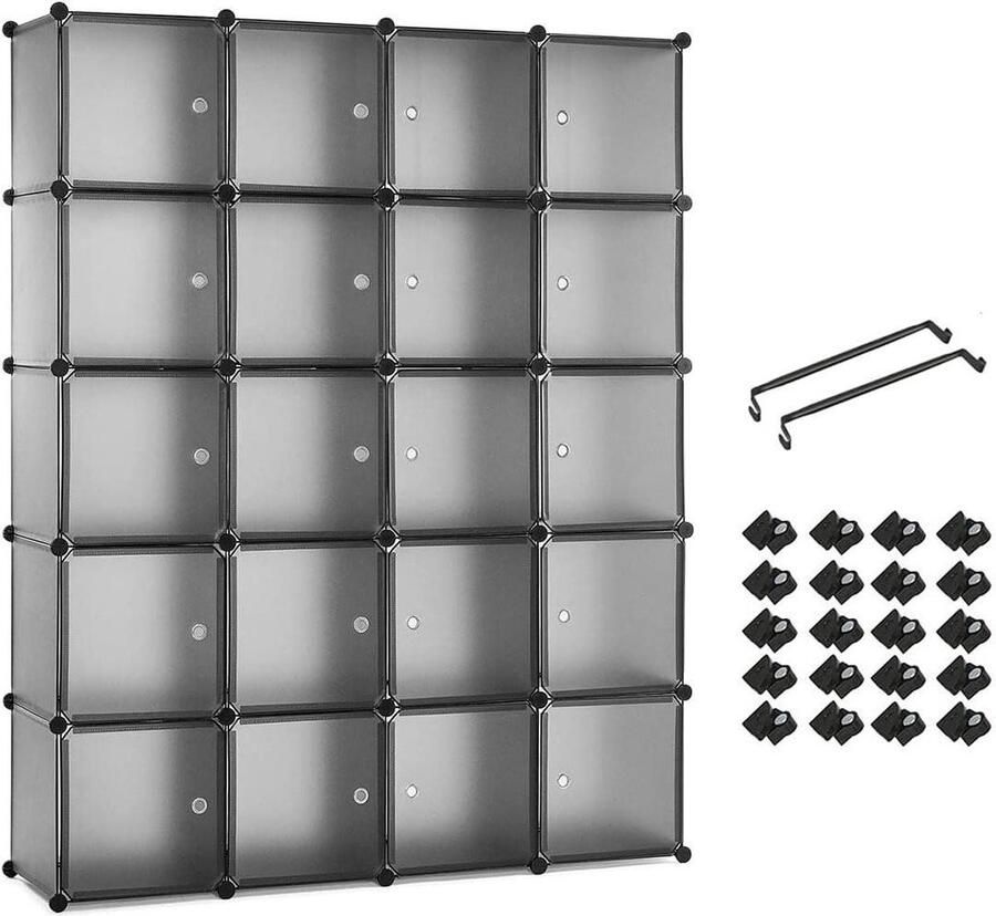 Modulaire kledingkast opbergkast voor kleding met 2 stangen ruimtebesparend grijs 145 x 37 x 180 cm 20 kubus Kledingkast
