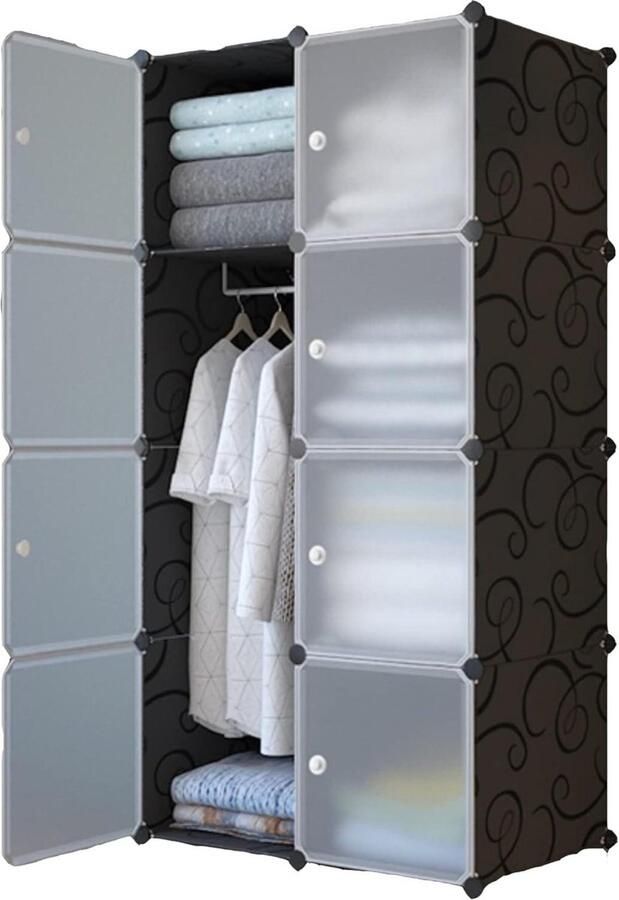 Modulaire Kledingkast Opbergplank voor Slaapkamer Kledingopberger voor thuis 8 Modules 1 bar 140x70 cm Zwart Kledingkast