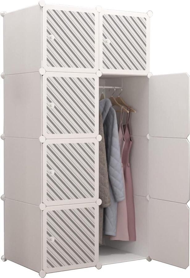 Modulaire Kledingkast Rekken voor Thuis Opbergplank Slaapkamer 8 Modules 1 bar 140x70 cm Witte Kleur Kledingkast