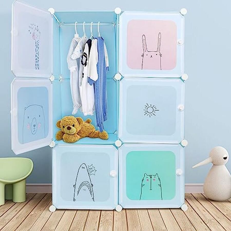 Modulaire Kunststof Kast voor Slaapkamer Kleding- en Schoenenopslag (Blauw 74 x 37 x 110 cm)