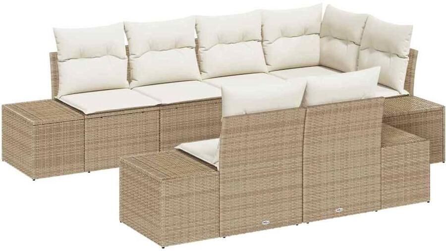 Modulaire Loungeset – Tuinbank – Loungesofa – Buitenbank – Hoek loungeset – Beige en Wit – 7-Zits – Weerbestendig PolyRattan