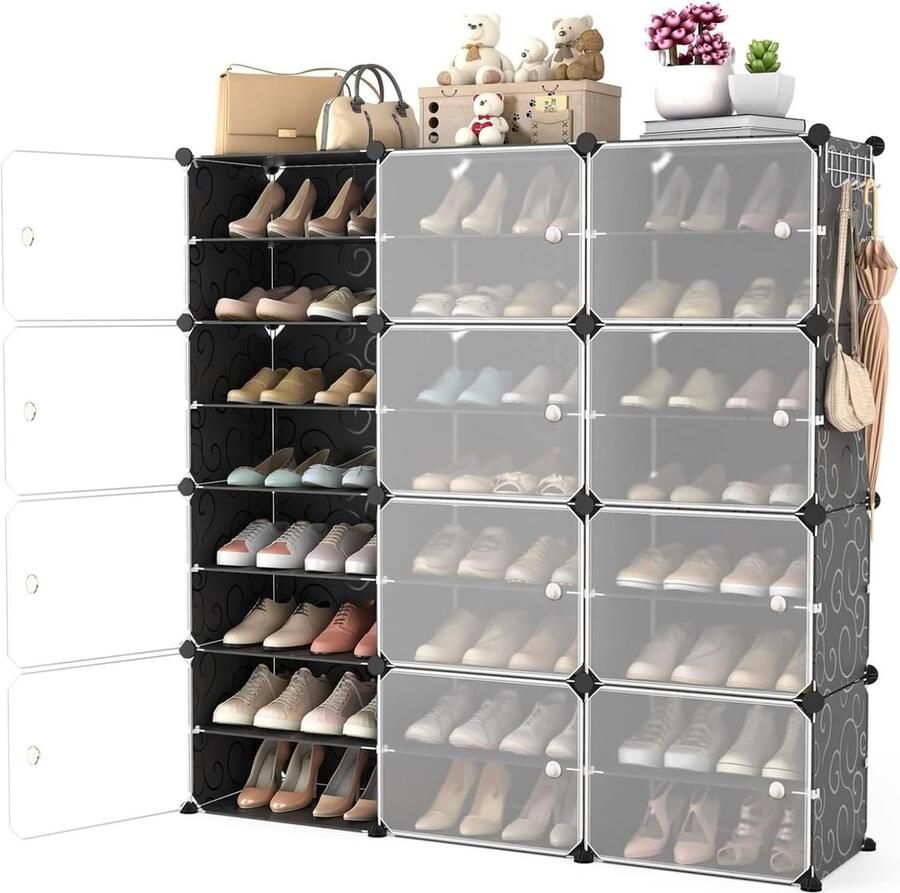 Modulaire schoenenkast met 12 vakken schoenenorganizer kubusrekken schoenenrek met deur voor 24 schoenen schoenenorganizer paneelrek voor slaapkamer woonkamer hal entree