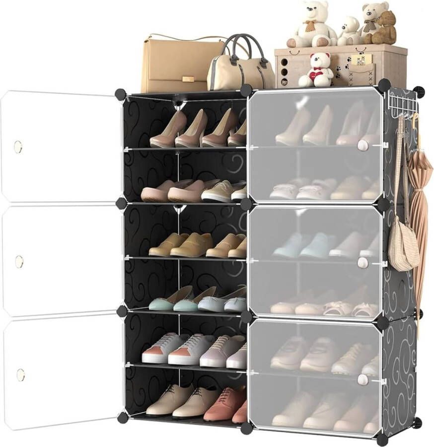 Modulaire schoenenkast met 6 vakken schoenenorganizer kubusplanken schoenenrek met deur voor 12 schoenen schoenenorganizer paneelplank voor slaapkamer woonkamer hal entree