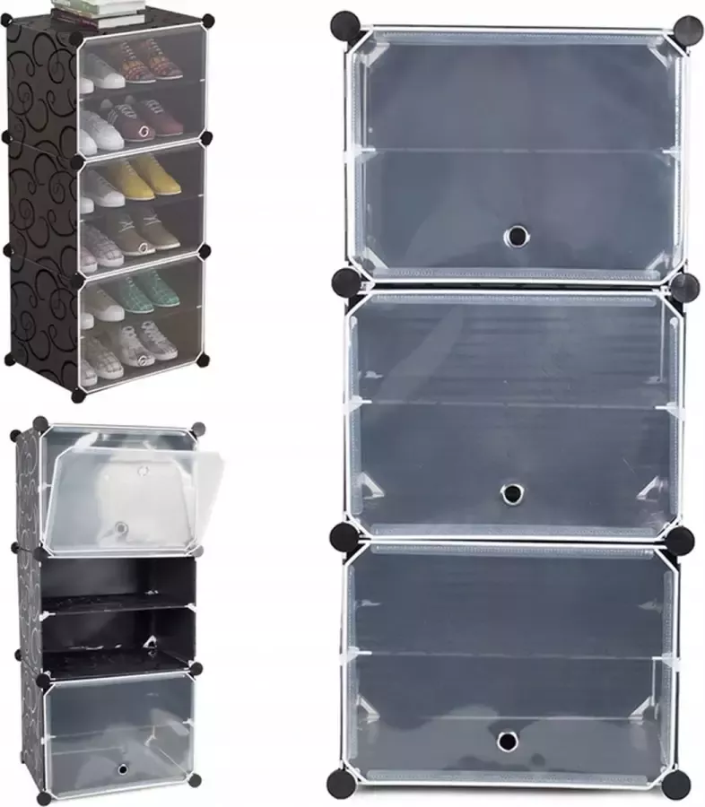 Modulaire Schoenenkast Schoenenrek voor 12 Paar schoenen Zwart Makkelijke montage Waterbestendig Shoe rack 94 x 43 x 31 cm