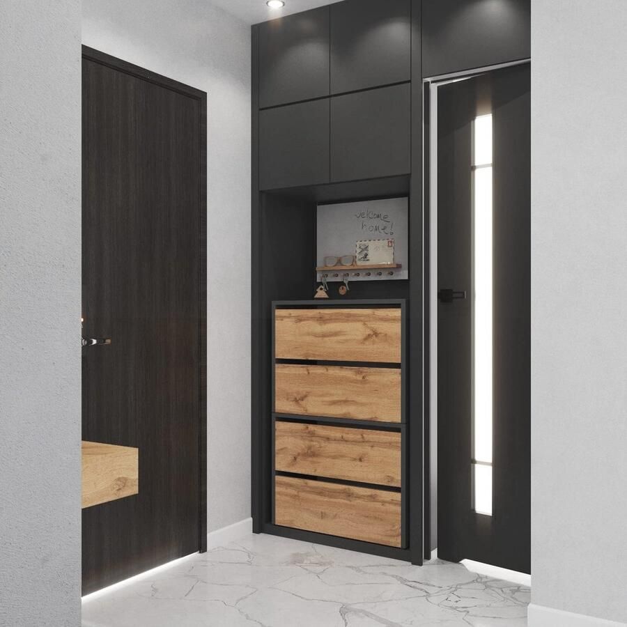 Modulaire Schoenenkast voor de Hal – Ruimte Besparend Schoenenrek met Klep (Mat Grijs 60 x 50 x 36 cm) - Foto 2