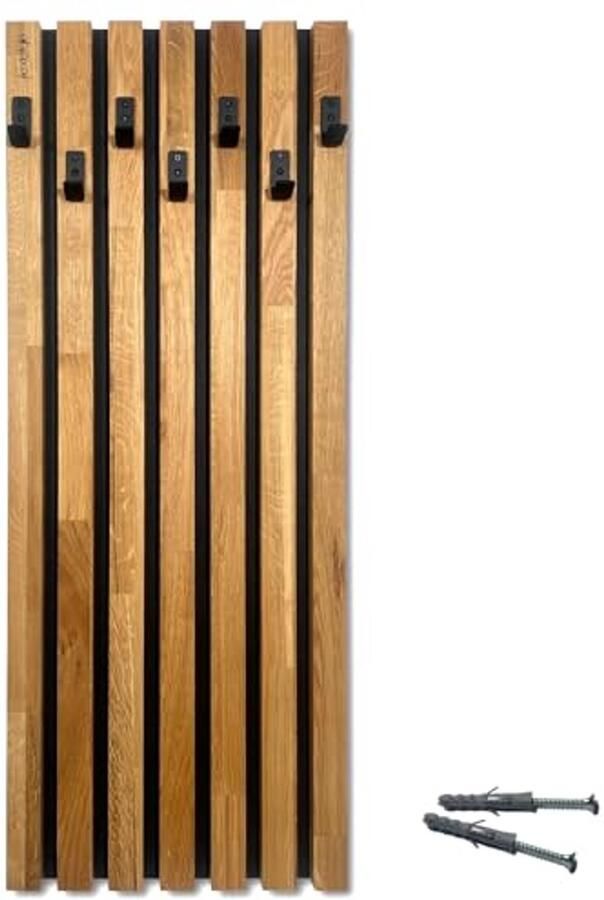 Modulaire Wandgarderobe met Eikenhouten Lamellen en Kledinghaken – Hoogte 98 cm Zwart